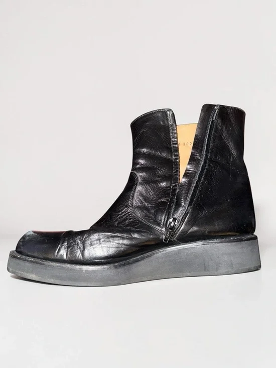 Jil Sander Black Leather Square Toe Platform Ankle Boots 39 - Picture 6 of 9